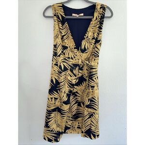 Anthropologie‎ Hutch Wrap Dress Gold Navy Fern Print Sleeveless V Neck Mini S